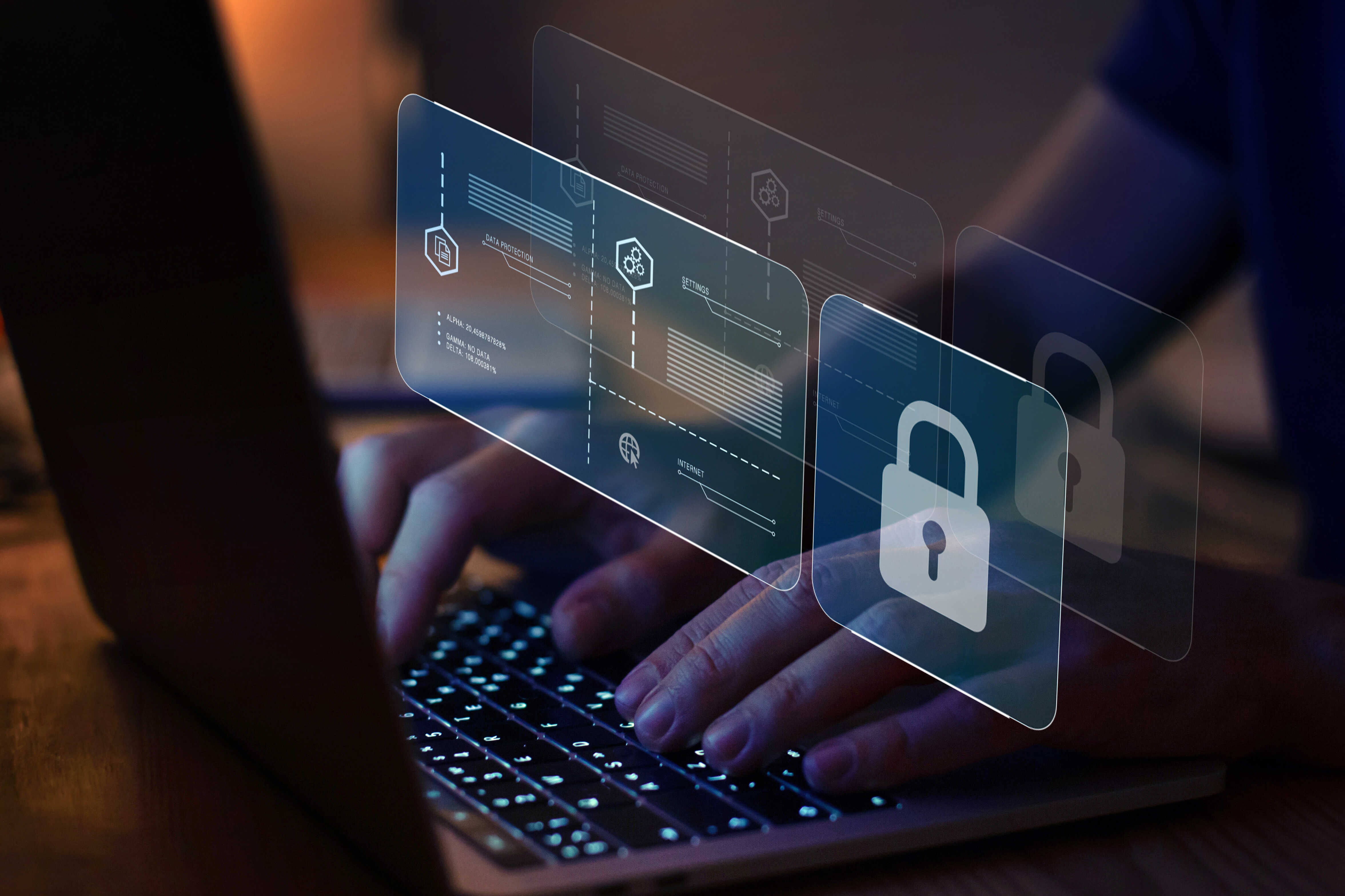 Enterprise cyber risk strategy reviewed in boardroom with digital security visualizations.