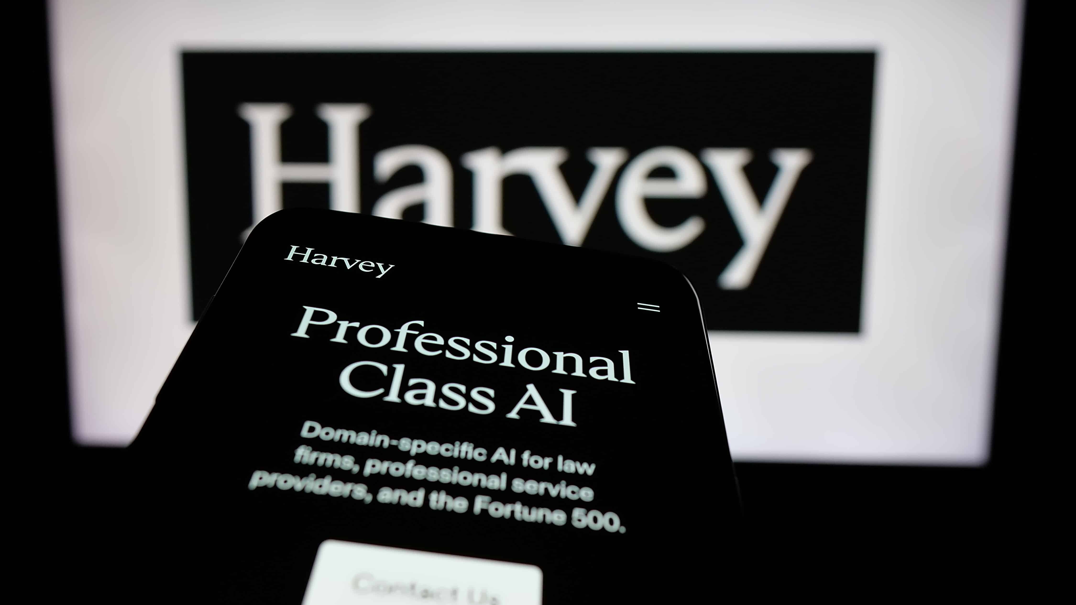 AI-powered legal platform Harvey displayed across a modern digital workspace, illustrating the competitive legal AI software market.